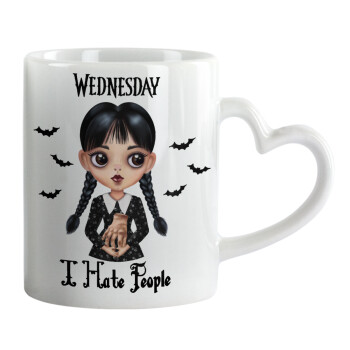 Wednesday Adams, i hate people, Mug heart handle, ceramic, 330ml
