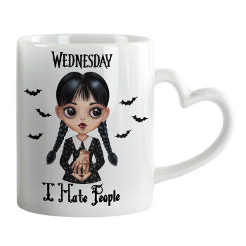 Wednesday Adams, i hate people, Κούπα καρδιά χερούλι λευκή, κεραμική, 330ml