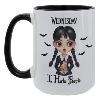 Wednesday Adams, i hate people, Κούπα Mega 15oz, κεραμική Μαύρη, 450ml