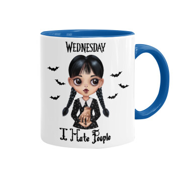 Wednesday Adams, i hate people, Κούπα χρωματιστή μπλε, κεραμική, 330ml