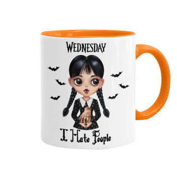 Wednesday Adams, i hate people, Mug colored orange, ceramic, 330ml