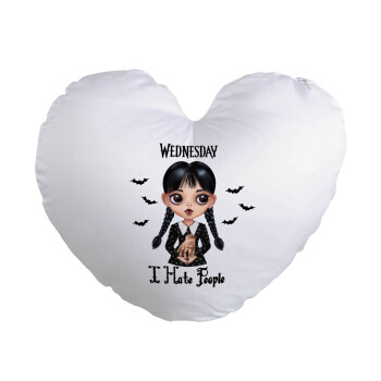 Wednesday Adams, i hate people, Μαξιλάρι καναπέ καρδιά 40x40cm περιέχεται το  γέμισμα