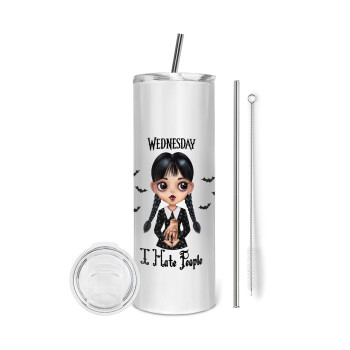 Wednesday Adams, i hate people, Tumbler stainless steel 600ml, with metal straw & cleaning brush