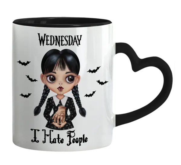 Wednesday Adams — Mug heart black handle, ceramic, 330ml
