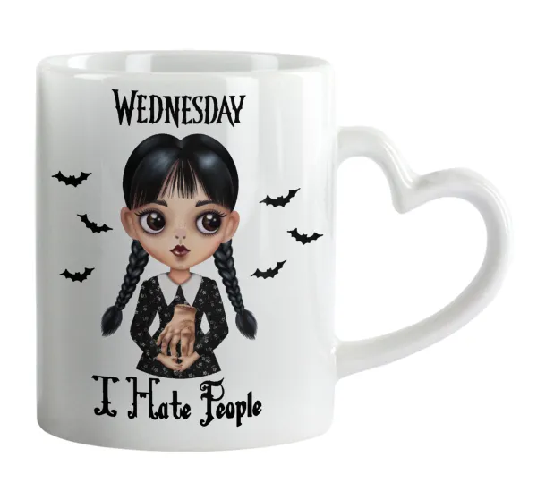 Wednesday Adams — Κούπα καρδιά χερούλι λευκή, κεραμική, 330ml