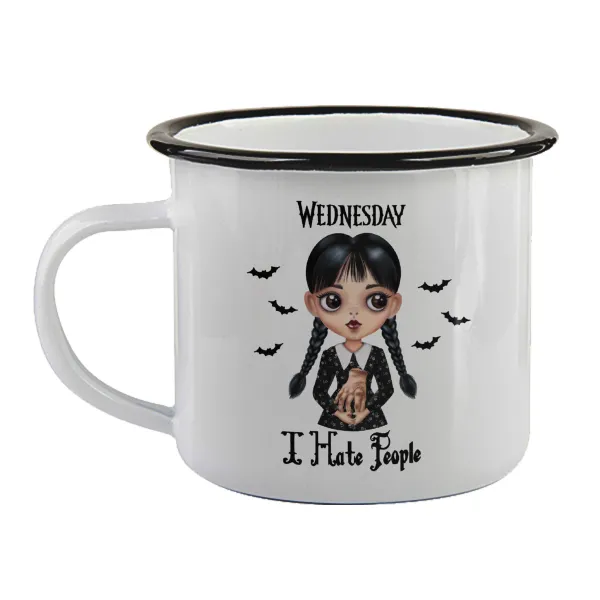 Wednesday Adams — Enamel mug with black rim, 360ml