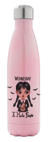 Wednesday Adams — Μεταλλικό παγούρι θερμός Ροζ Ιριδίζον (Stainless steel), διπλού τοιχώματος, 500ml