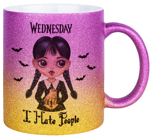 Wednesday Adams — Κούπα Χρυσή/Ροζ Glitter, κεραμική, 330ml