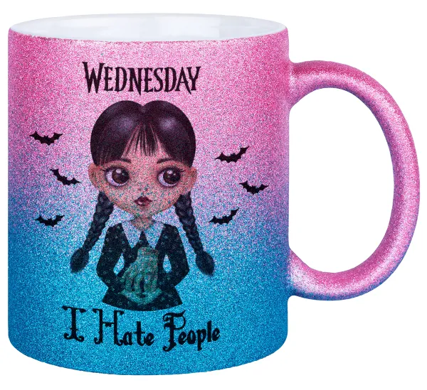 Wednesday Adams — Κούπα Χρυσή/Μπλε Glitter, κεραμική, 330ml