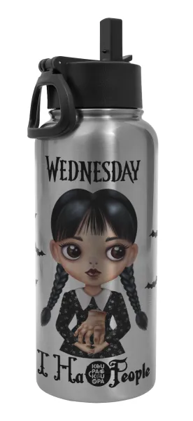 Wednesday Adams — Metal mug thermo Silver with Straw and Spout Lid (Stainless steel), double wall, 950ml