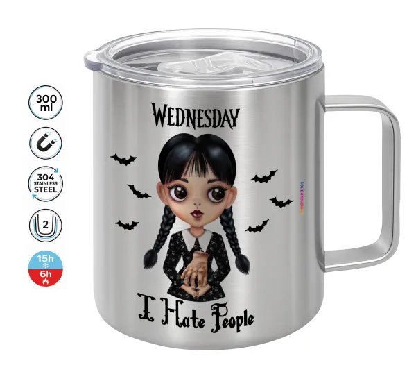 Wednesday Adams — Double-walled stainless steel mug 300ml with temperature-retaining lid