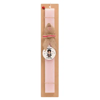 Wednesday Adams, i hate people, Easter Set, wooden keychain & scented flat Easter candle (30cm) (PINK)