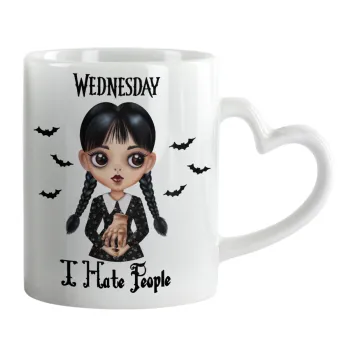 Wednesday Adams, i hate people, Κούπα καρδιά χερούλι λευκή, κεραμική, 330ml