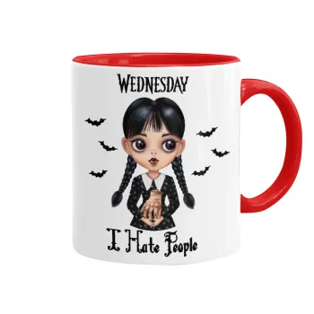 Wednesday Adams, i hate people, Κούπα χρωματιστή κόκκινη, κεραμική, 330ml