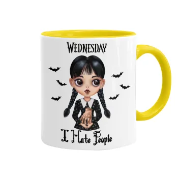 Wednesday Adams, i hate people, Mug colored yellow, ceramic, 330ml