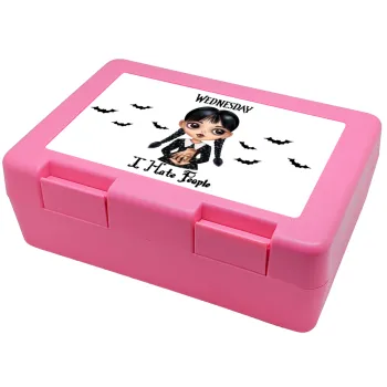 Wednesday Adams, i hate people, Παιδικό δοχείο κολατσιού ΡΟΖ 185x128x65mm (BPA free πλαστικό)