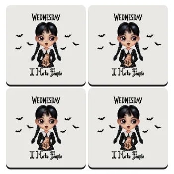 Wednesday Adams, i hate people, ΣΕΤ 4 Σουβέρ ξύλινα τετράγωνα (9cm)