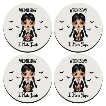 Wednesday Adams, i hate people, ΣΕΤ 4 Σουβέρ ξύλινα στρογγυλά (9cm)