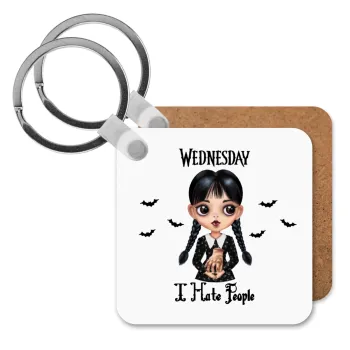 Wednesday Adams, i hate people, Μπρελόκ Ξύλινο τετράγωνο MDF