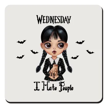 Wednesday Adams, i hate people, Τετράγωνο μαγνητάκι ξύλινο 9x9cm