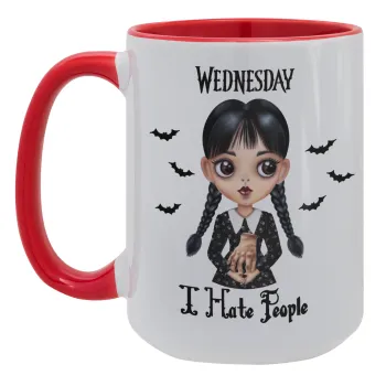 Wednesday Adams, i hate people, Κούπα Mega 15oz, κεραμική Κόκκινη, 450ml