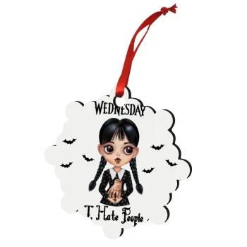 Wednesday Adams, i hate people, Στολίδι Χριστουγεννιάτικο στολίδι snowflake ξύλινο 7.5cm