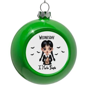 Wednesday Adams, i hate people, Green Christmas tree ornament bauble 8cm