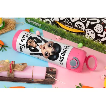 Wednesday Adams, i hate people, Easter candle, Childrens hot water bottle, stainless steel, with safety straw, PINK (500ml)