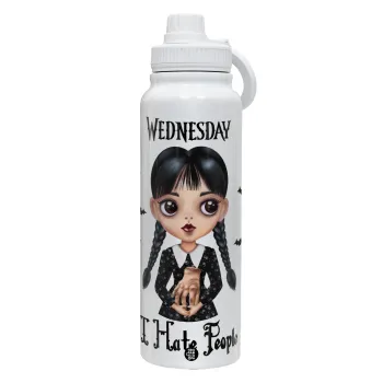 Wednesday Adams, i hate people, Θερμός 1L Ανοξείδωτο με Βάση Κινητού & Διπλά Τοιχώματα