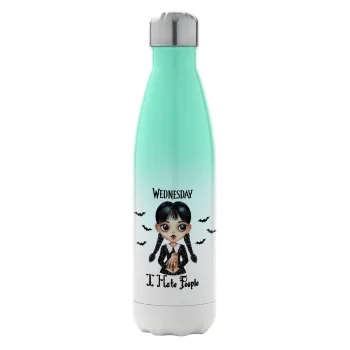 Wednesday Adams, i hate people, Metal mug thermos Green/White (Stainless steel), double wall, 500ml