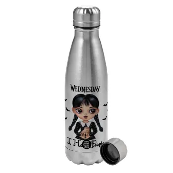 Wednesday Adams, i hate people, Metallic water bottle, stainless steel, 750ml