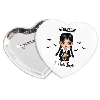 Wednesday Adams, i hate people, Κονκάρδα παραμάνα καρδιά (57x52mm)