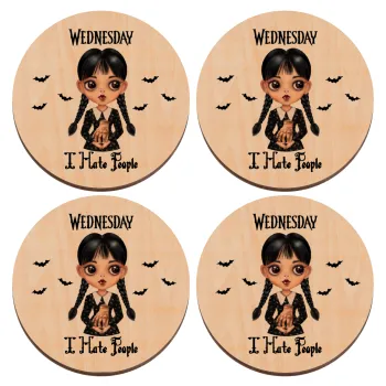 Wednesday Adams, i hate people, ΣΕΤ x4 Σουβέρ ξύλινα στρογγυλά plywood (9cm)
