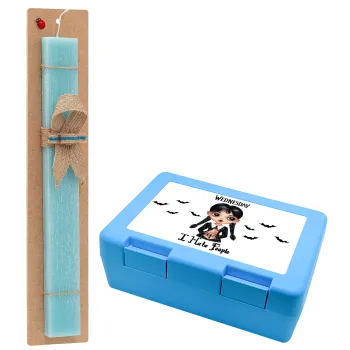 Wednesday Adams, i hate people, Easter Set, children's snack container BLUE & Easter aromatic flat candle (30cm) (TURQUOISE)