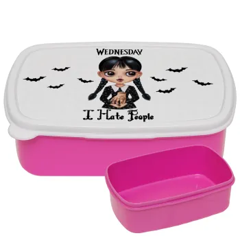 Wednesday Adams, i hate people, ΡΟΖ παιδικό δοχείο φαγητού (lunchbox) πλαστικό (BPA-FREE) Lunch Βox M18 x Π13 x Υ6cm