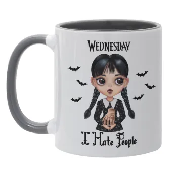 Wednesday Adams, i hate people, Κούπα χρωματιστή γκρι, κεραμική, 330ml