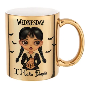 Wednesday Adams, i hate people, Κούπα κεραμική, χρυσή καθρέπτης, 330ml