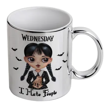 Wednesday Adams, i hate people, Mug ceramic, silver mirror, 330ml