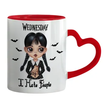 Wednesday Adams, i hate people, Κούπα καρδιά χερούλι κόκκινη, κεραμική, 330ml