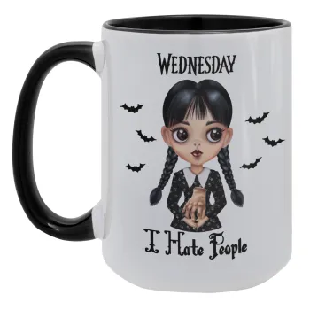 Wednesday Adams, i hate people, Κούπα Mega 15oz, κεραμική Μαύρη, 450ml