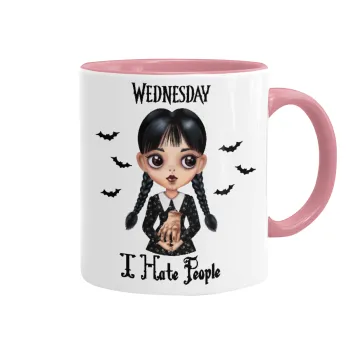 Wednesday Adams, i hate people, Mug colored pink, ceramic, 330ml