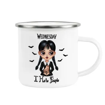 Wednesday Adams, i hate people, Metallic enamel cup white 360ml