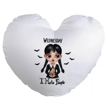 Wednesday Adams, i hate people, Μαξιλάρι καναπέ καρδιά 40x40cm περιέχεται το  γέμισμα