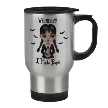 Wednesday Adams, i hate people, Stainless steel travel mug with lid, double wall 450ml