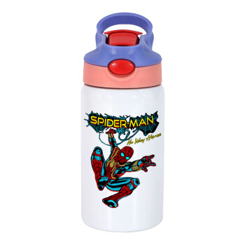 Spiderman no way home, Children's hot water bottle, stainless steel, with safety straw, pink/purple (350ml)