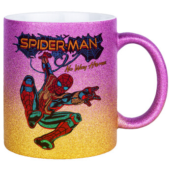 Spiderman no way home, Κούπα Χρυσή/Ροζ Glitter, κεραμική, 330ml
