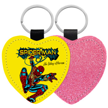 Spiderman no way home, Μπρελόκ PU δερμάτινο glitter καρδιά ΡΟΖ