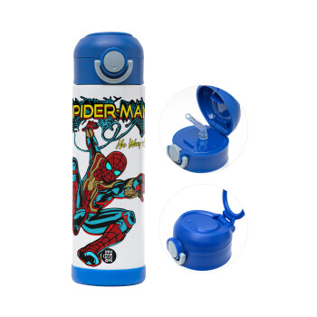 Spiderman no way home, Παιδικό παγούρι θερμό, ανοξείδωτο, με καλαμάκι ασφαλείας, ΜΠΛΕ (500ml)