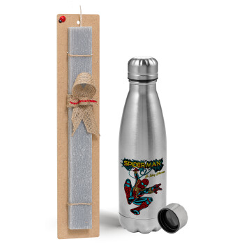 Spiderman no way home, Easter Set, metallic Inox water bottle (750ml) & aromatic flat Easter candle (30cm) (GRAY)