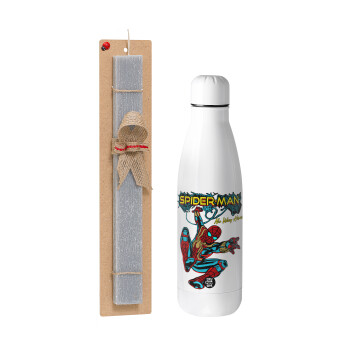Spiderman no way home, Easter Set, metallic stainless thermos bottle (500ml) & scented flat Easter candle (30cm) (GRAY)